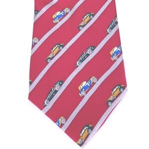 Bijoux Terner Mens Neck Tie Vintage Race Car Silk 59.5 x 3.75 Red